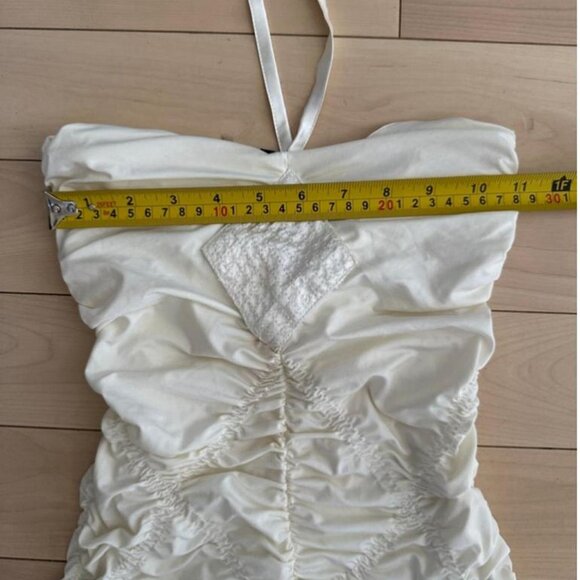 Vintage-style Y2K cream top with ruched front and diamond-stitched detail - Picture 4 of 6